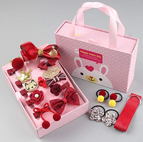 Children’s gift box bow hair accessories set 18-piece portable gift box hairpin headdress princess hairpin and hair rope headdress(HS)