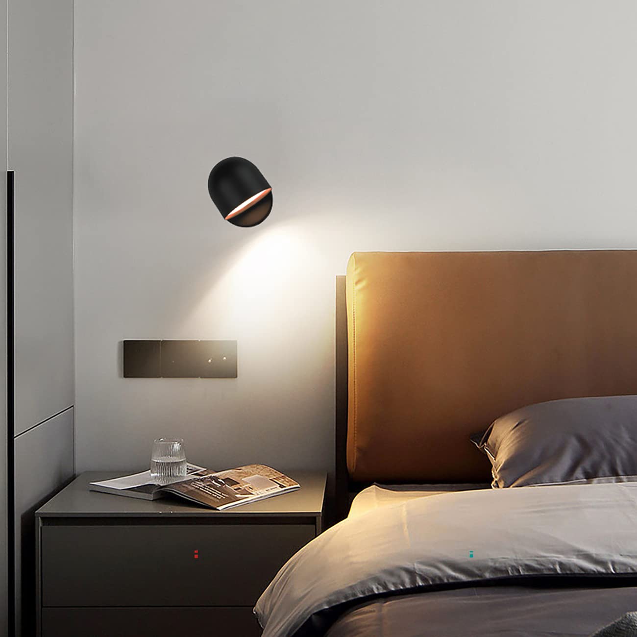 12W Applique da Parete con Spina, LED Touch Dimmerabile, 3000K, Nero | Lampada da Parete, Lampada da comodino, Luce da Lettura Orientabile, Cavo 1.8m, Camera da Letto, Soggiorno, Ufficio