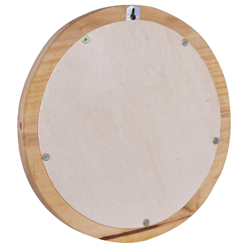 Wandspiegel 40 cm Teak Rund - Handgefertigter Holzspiegel aus Massivholz für Badezimmer und Wohnzimmer - Rustikaler Dekospiegel mit Aufgängehaken Wanddeko Flur