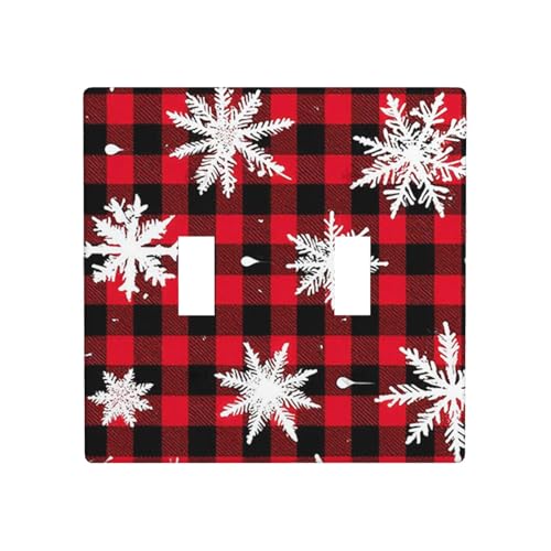 Moslion Snowflake Red Black Buffalo Plaid 2-Gang Toggle Wall Plate Christmas Gingham Light Switch Covers for Kitchen Bathroom Men Women