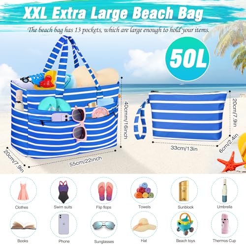 Image of HUANLANG Extra Large Beach Bag Waterproof Beach Totes Bags for Women Men,Pool Bag with Zipper Wet Pocket