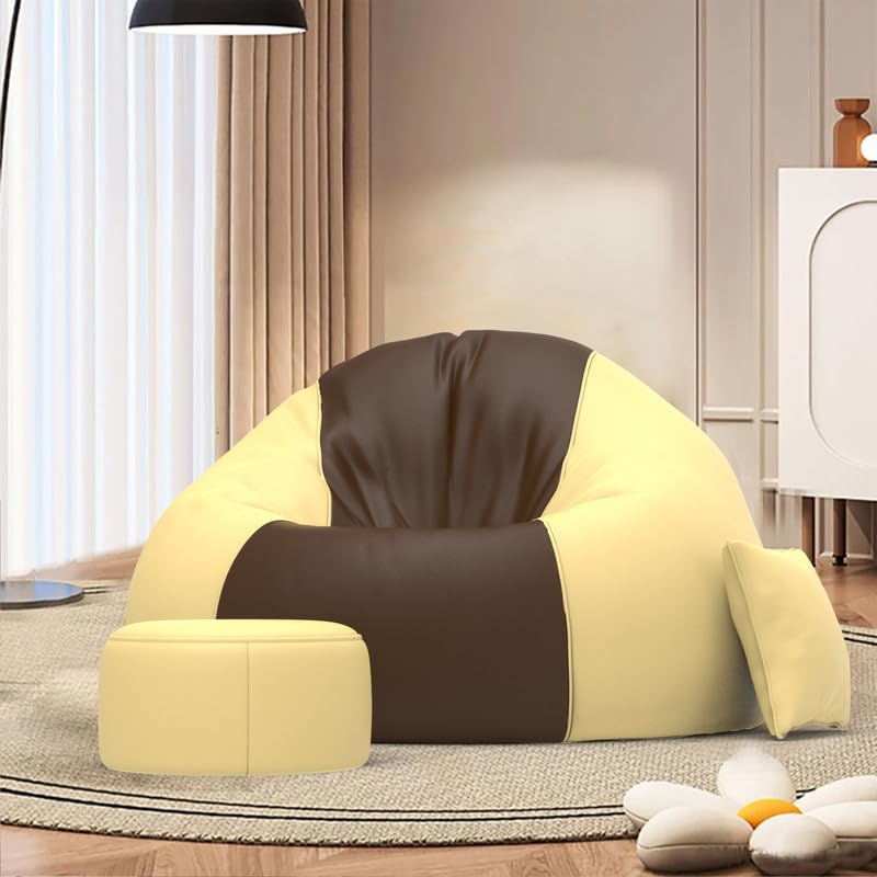 Image of Biggie Bean Bag Chair 3XL with Beans Filled-Duo Pop Sofa-Two Tone One Vibe-Crafted for Comfort-Styled for Elegance with Free Cushion & Footrest (Matching Color : Sofa, Brown Cream)