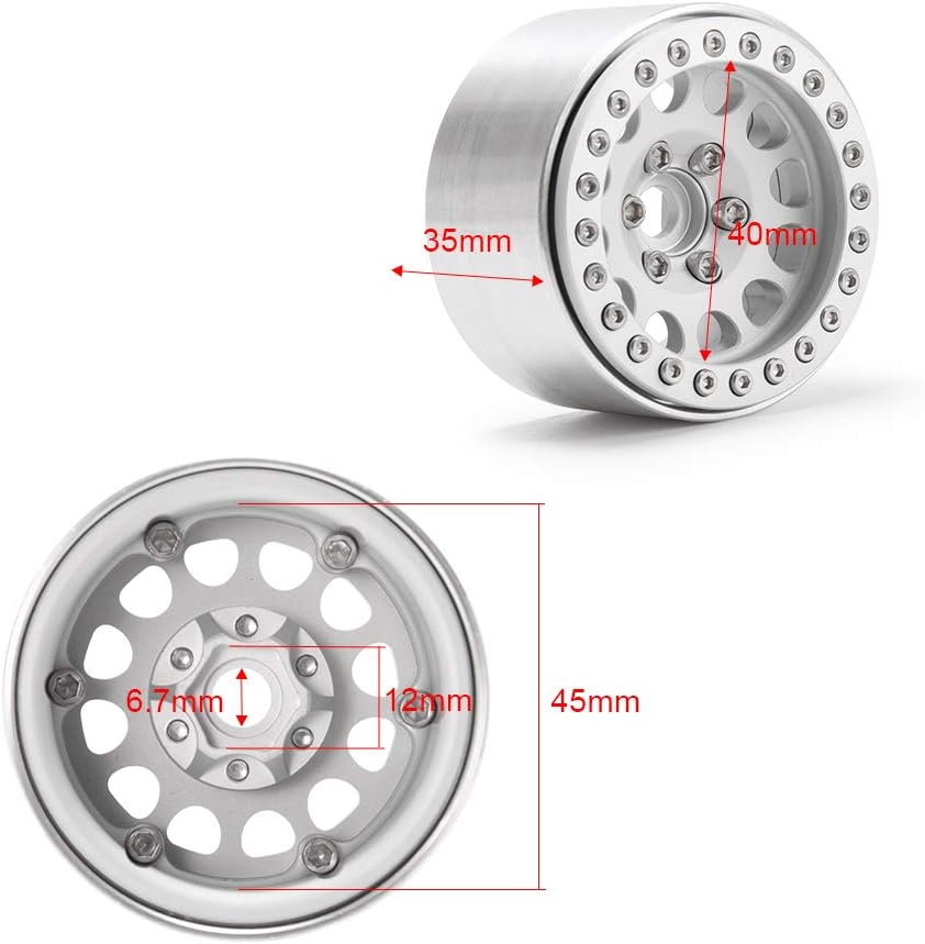 RCLions 4PCS Aluminum Metal 1.9 Beadlock Wheels Rims 35mm for Axial SCX10 SCX10 II D90 TRX4 1/10th RC Crawler Car