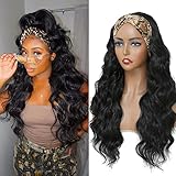 MarchQueen Long Wavy Headband Wigs for Black Women 24 Inch Loose Wave Headband Wig Synthetic Bouncy Wavy Long Wigs for Women and Girls Daily Party Wear