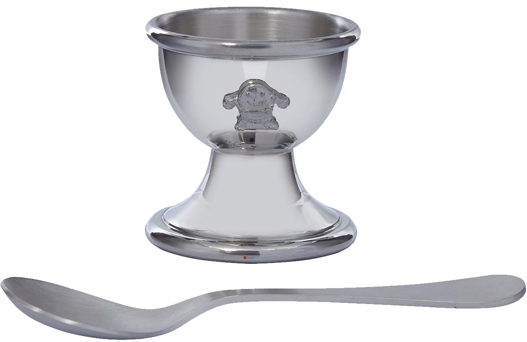 I LUV LTD Child's Humpty Dumpty Egg Cup and Spoon Pewter Humpty Motif on Side Kitchen Accessories Perfect for Engraving on the Back with Child Name