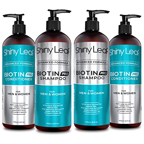 Biotin Pro Hair Growth Shampoo And Conditioner For Women And Men With DHT Blockers, Shampoo and Conditioner For Thinning Hair and Hair Loss, Paraben Free, Sulfate Free, 16oz (2 Pack, 4 bottles)