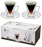 Spikey® Espressotassen Set Konisch (2x70ml) Espresso Gläser mit Henkel & Untersetzer, doppelwandige Gläser, Espressokaffeetassen, Doppelwandige Kaffeegläser, Espresso Tassen, Espressokaffeetassen