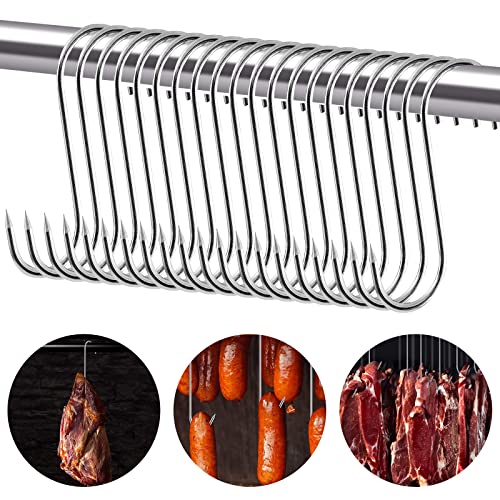 Ganchos Para Colgar, 20 PCS Ganchos Cocina Ganchos Para Carne, 3 x 15cm Ganchos Para Carne De Cocina, Ganchos Para Carne De Acero Inoxidable, Ganchos En Forma De S Resistentes y Duraderos Para Ahumado