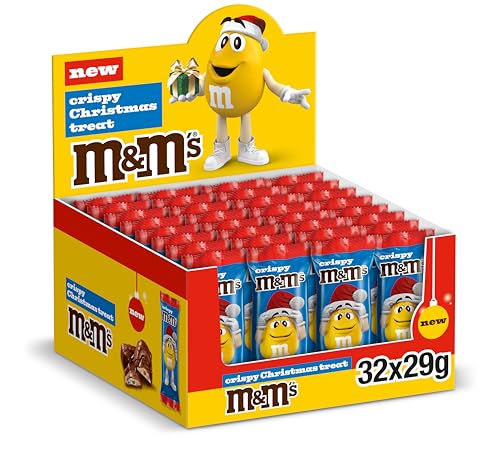 M&M'S Minis Chocolate Santa's Bulk Chocolate Box, Milk Chocolate & M&Ms minis crispy pieces, 32 x of 29g, Ideal as stocking filler, gift, or snacks