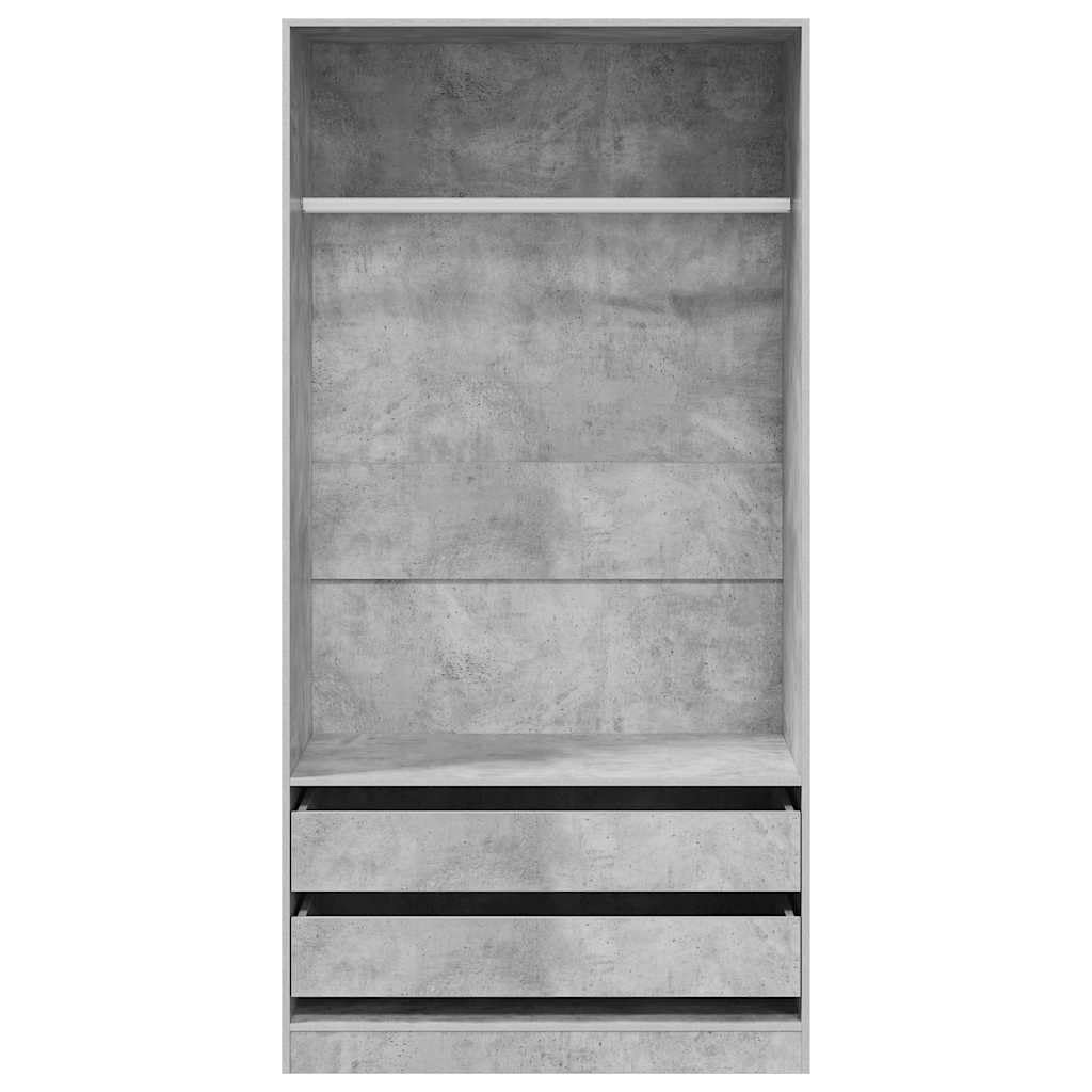 Szafa na ubrania, betonowo-szara, materiał drewnopochodny z 2 szufladami i 1 drążkiem wiszącym 100 x 50 x 200 cm, kompaktowa szafa do sypialni na ubrania, płaszcz, spodnie, kurtkę i