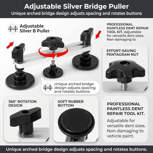 Image of Car Dent Puller Kit, 142 PCS Paintless Dent Removal Kit with T-bar Dent Puller, Bridge Puller, Dent Lifter, Suction Cup Puller. Dent Remover Tool for Car Dents, Hail Damage, Door Ding Repair