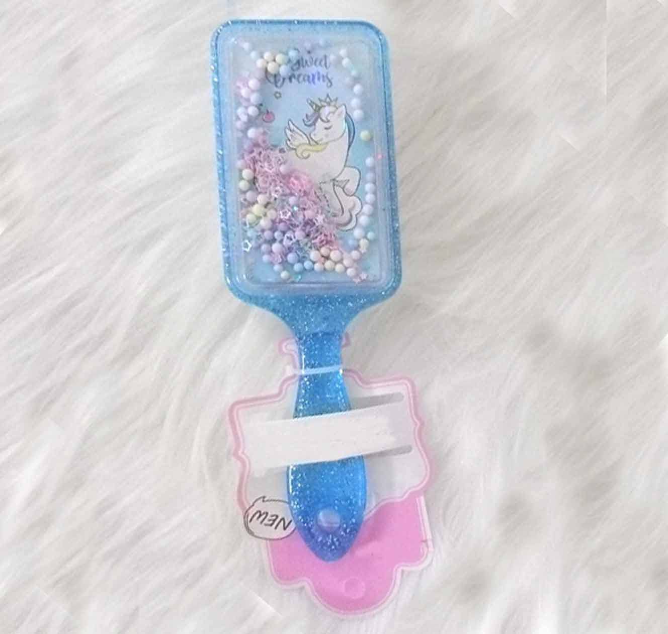 Heeva CreationUnicorn Glittery Comb Hairbrush for Girls (Rectangle Shape). (Blue).