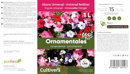 Cultivers CULTIVERS Organische meststof voor sierplanten 1 L. Vloeibare meststof met aminozuren en ijzerchelaat. Groenere planten - Afbeelding 3