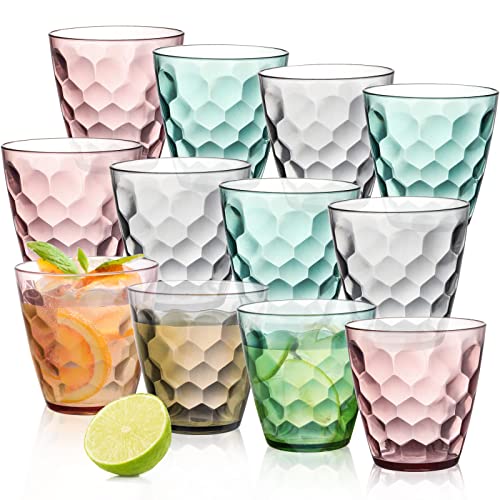 Lawei 12 Pack Plastic Water Tumblers, 10 Oz Unbreakable Premium Drinking Glasses, Stackable Acrylic Reusable Juice Wine Cups for Dinner, Home, Restaurants, BPA Free