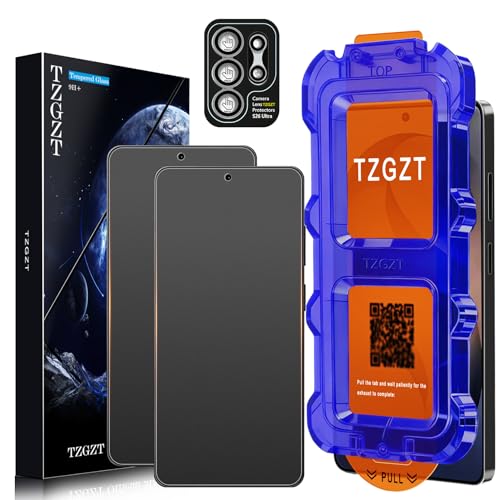 TZGZT 2 Pack for Samsung Galaxy S26 Ultra Matte Screen Protector Tempered Glass Film Aluminum Metal Camera Lens Protector Accessories Automatic 0 Bubble Installation Case Friendly