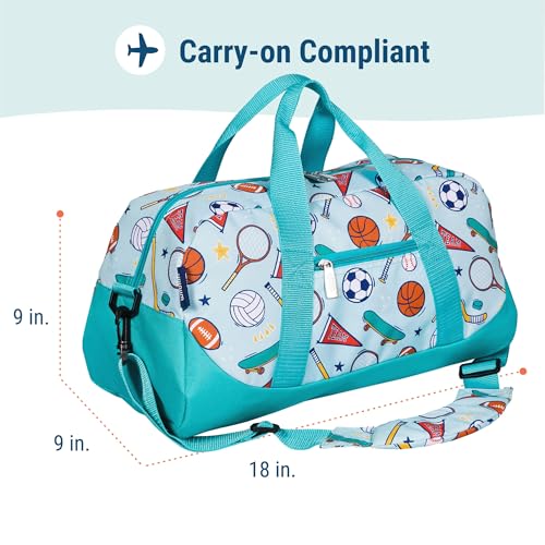Image of Wildkin Kids Overnighter Duffel Bag - Carry-On Travel Bag for School & Sleepovers, Lightweight, Durable, Boys & Girls Ages 4-15 - Team Spirit
