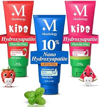 Mouthology Kids Toothpaste Strawberry and Watermelon and 10% Nano Hydroxyapatite Toothpaste Fluoride Free