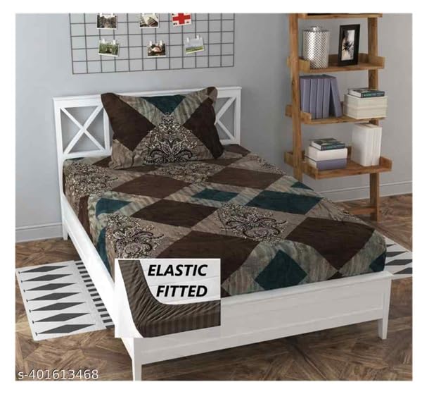 Image of 230 TC Glace-Cotton All Around Elastic Fitted Bedsheet, Elastic Fitted Bedsheet Single Size Bedsheet for Single Bed with 1 Pillow Cover, Size - 72 x 36 x 8 Inch Color