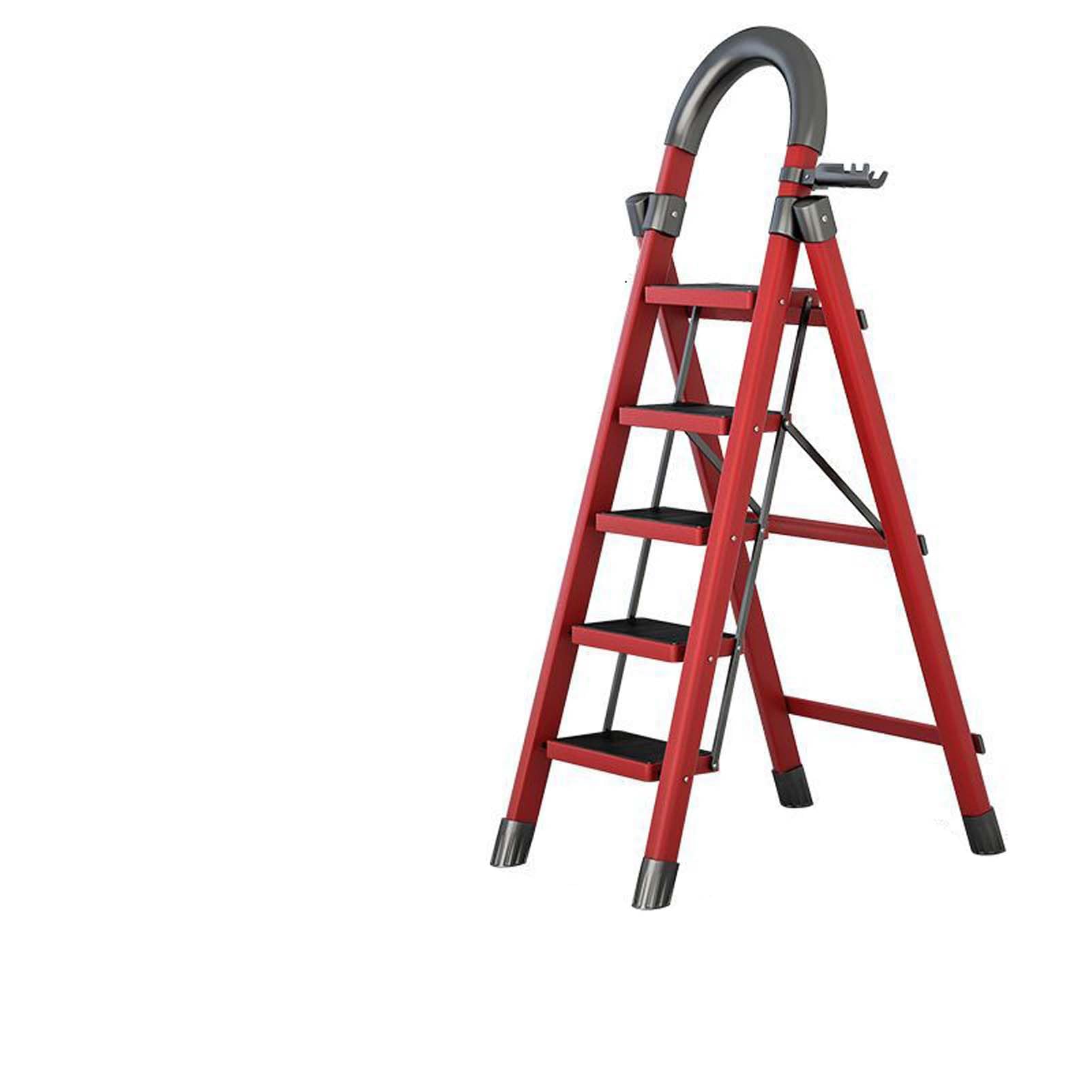 YSUEFIJO Escalera Plegable de 4/5/6 Peldaños con Barandilla, Escalera Multifuncional de Aluminio, Escalera Plegable con Superfice Antideslizante, Soporta hasta 150 kg, para Hogar, Cocina, Oficina