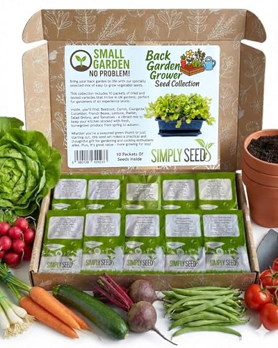 Simply Seed Back Garden Grower Collection – 10 Easy-Grow Vegetable Varieties for Productive Home Gardens. Includes Beans, Beetroot, Tomatoes, Carrot, Radish, Lettuce, Cucumber & More