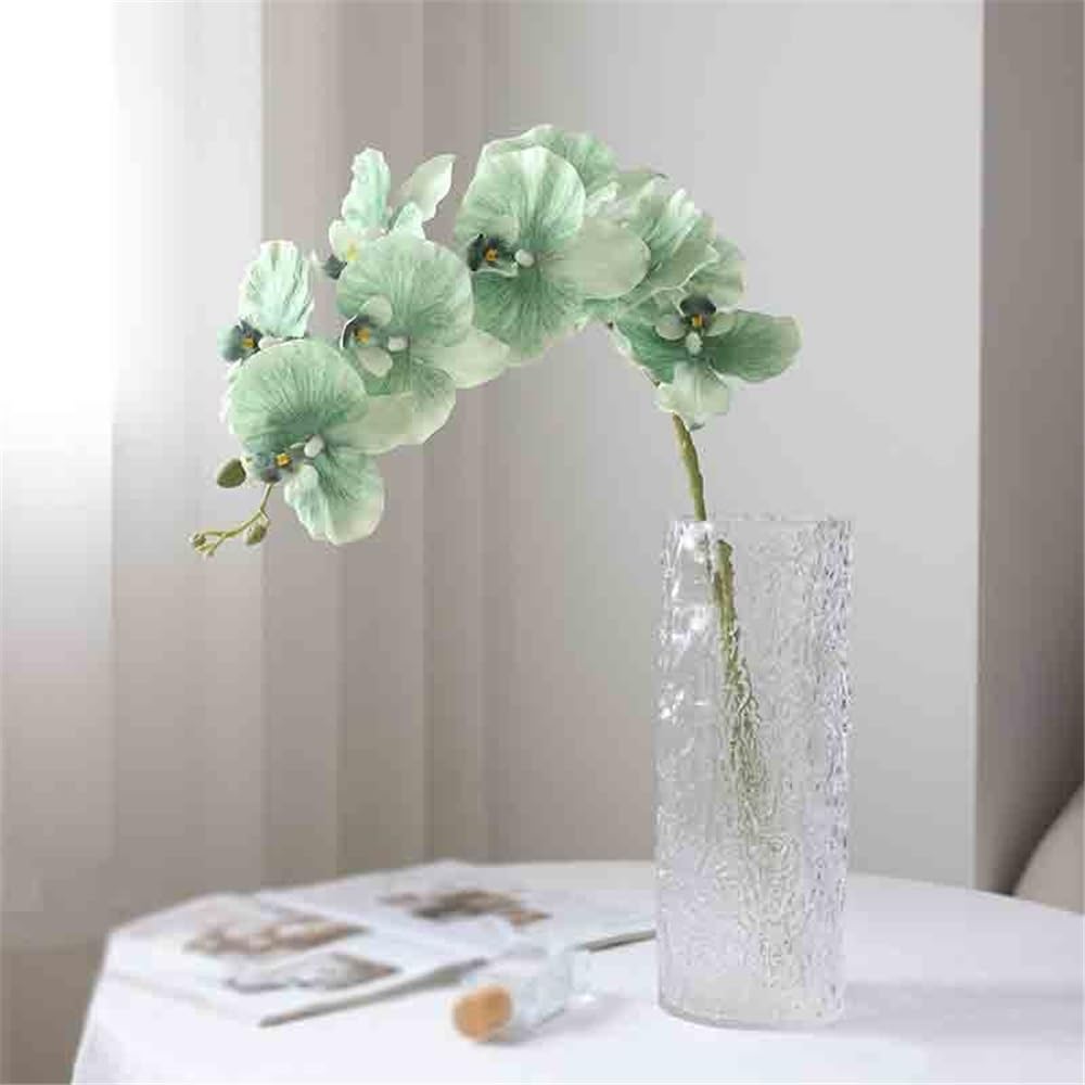 Fleurs artificielles Phalaenopsis Vert Simple, Fausses Fleurs artificielles, Arrangement de Salon, décoratives avec Vase en Verre