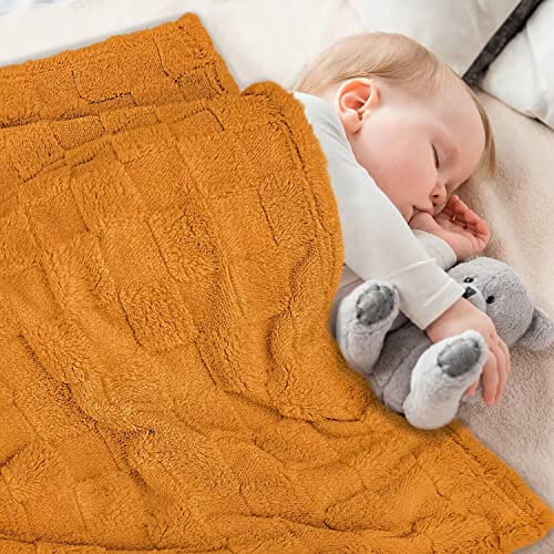 Homritar 3D Gingham Fleece Baby Blanket For Girls Boys Chessboard Grid Warmer Comfort Reversible Shaggy Cozy Decor For Home Bed Blanket For Toddlers 30 X 40 Inches Mustard Yellow #TOP1
