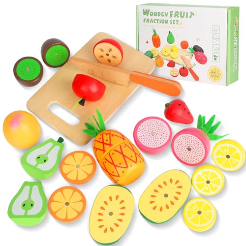 JIYANA Set Giocattolo in Legno Frutta da Tagliare, Accessori Cucina Bambini, Giocattolo Educativo per Bimbi, Gioco di Ruolo con Cibo Finto, Regalo Perfetto per Bambini dai 3 Anni