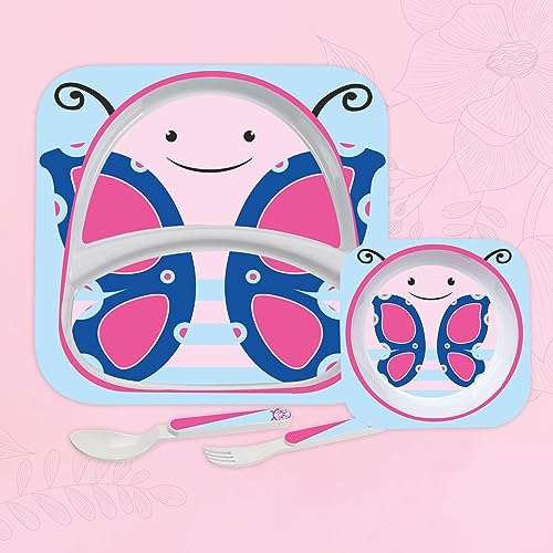 Image of Cello Kids Meal Melamine Dinner Set with Butterfly Print | Safe and hygenic for Kids to use | Attractive and Long Lasting Designs | Break Resistant | Pink, Set of 4