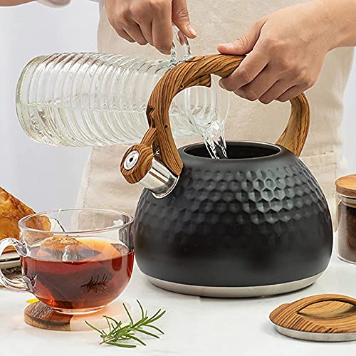 Vilihkc Tea Kettle,3 Quart / 2.8 Stainless Steel Tea Kettles, Food Grade Stovetops Tea Pot With Wood Pattern Handle Loud Whistling For Tea, Coffee, Milk Etc, Gas Electric Applicable #TOP7