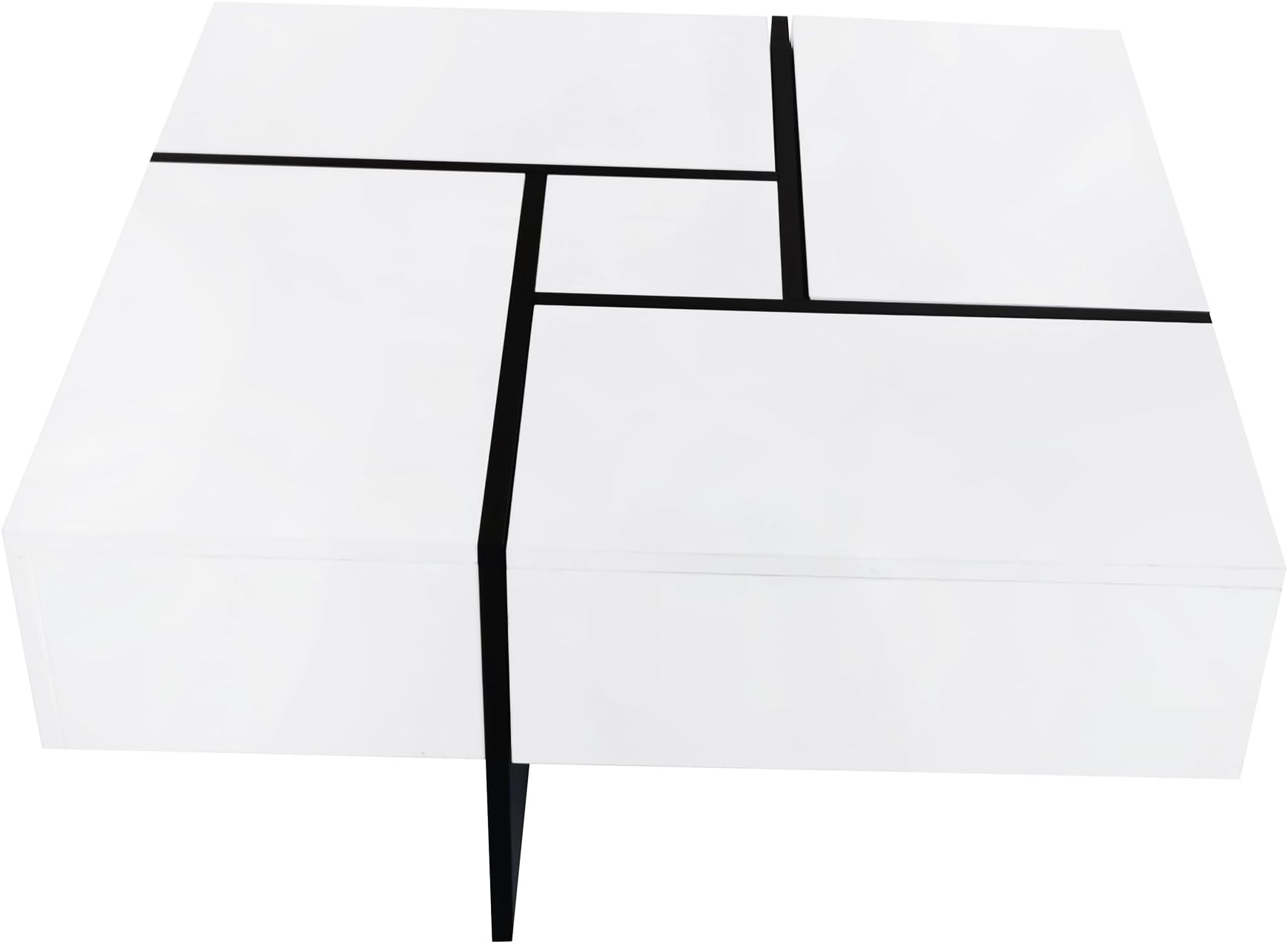 Puzzle Design Coffee Table with 4 Hidden Storage Compartments Square Cocktail Table with Extendable Sliding Tabletop UV High-Gloss Design Center Table for Living Room White