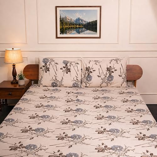 Image of Amazon Brand - Umi Cotton Fitted Bedsheet, Queen Size 78x60 Inches, Elastic Fit Bed Sheet, 10 Inch Deep Pocket, Soft Breathable Bedding, Durable Easy Care, with Pillow Cover-Delicate Wildflower