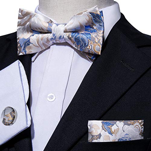 Image of Barry.Wang Paisley Striped Bow Tie for Men Silk Pre-Tied Bowtie Pocket Square Cufflinks Set Formal Wedding Party Prom