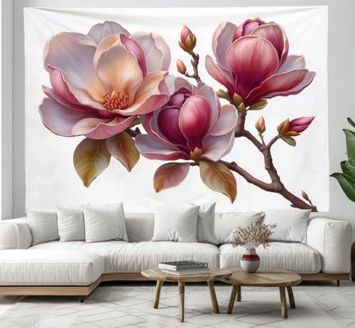 Tapisserie fleur de magnolia rose 200x150cm pour decoration murale de salon
