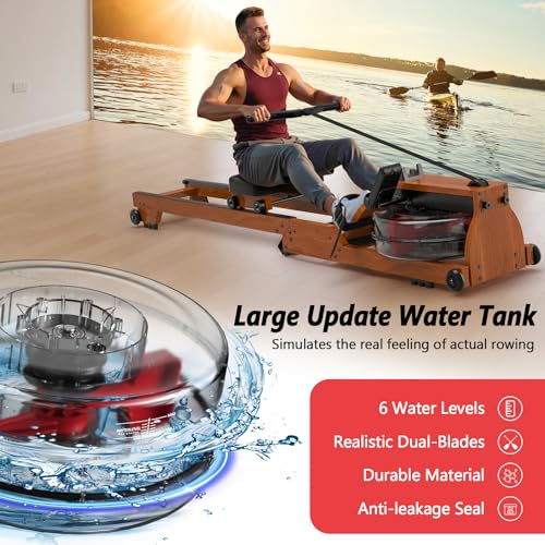 Rowing Machine, Water Foldable Rowing Machine for Home Gym, Fitness Exercise Machine with Bluetooth, 330LB Weight Capacity, App Compatible, Built-in Monitor - Image 4