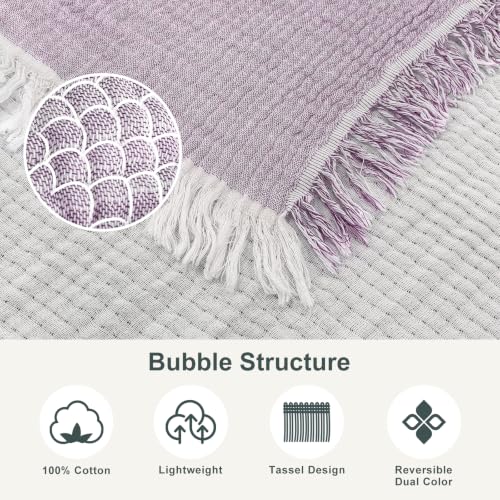 Image of EMME Muslin Queen Blanket with Tassels, 100% Cotton Gauze, Purple, 80 inchx90 inch | Soft Breathable Gauze Throw, Lightweight, Cozy for Adults Couch Sofa Bed, Gifts for Women Mom, Boho Home Decor, All Season