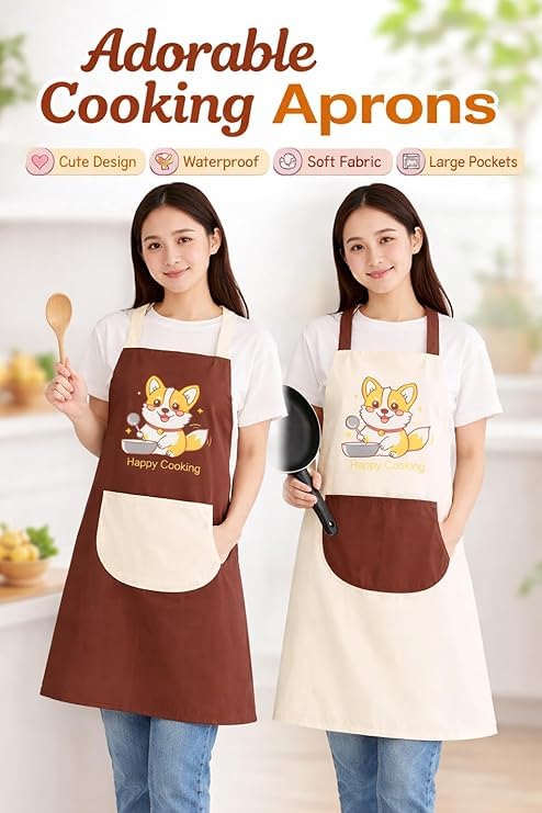 Image of HROY Kitchen Apron for Women & Men with Pocket & Side Towel | Kitchen Apron for Women & Men with Pocket & Side Towel | Reusable Cooking Chef Apron for Home Kitchen