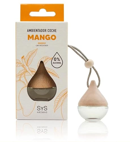 SYS Aromas Ambientador Coche Mango Gota - Sin Alcohol - Aroma Afrutado y Tropical - Elimina Malos Olores - Larga Duración - Fabricado en España - 6ml