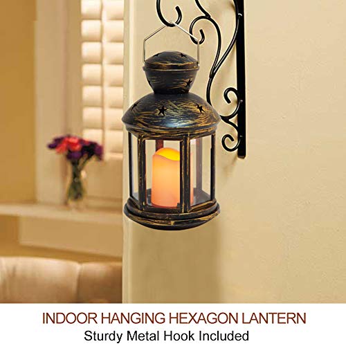 Bright Zeal 2-Pack Bronze Hexagon Decorative Lantern With Led Candle - Led Lanterns Battery Operated Decorative - Hanging Candle Lanterns Indoor - Outdoor Lanterns Decorative Vintage Lantern #TOP3