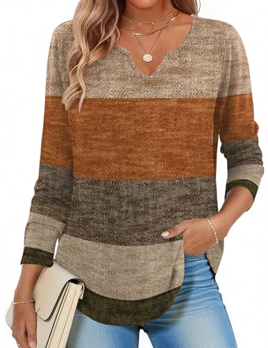 Image of Zeagoo Long Sleeve Shirts for Women Fall Tops Casual Dressy V Neck Blouses Boho Tunic Western Clothes Vacation Outfits