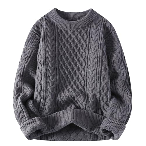 Cable Knitted Sweater for Men Crewenck Pullovers Long Sleeve Oversized Sweaters Casual Jumper Tops Aesthetic Clothes