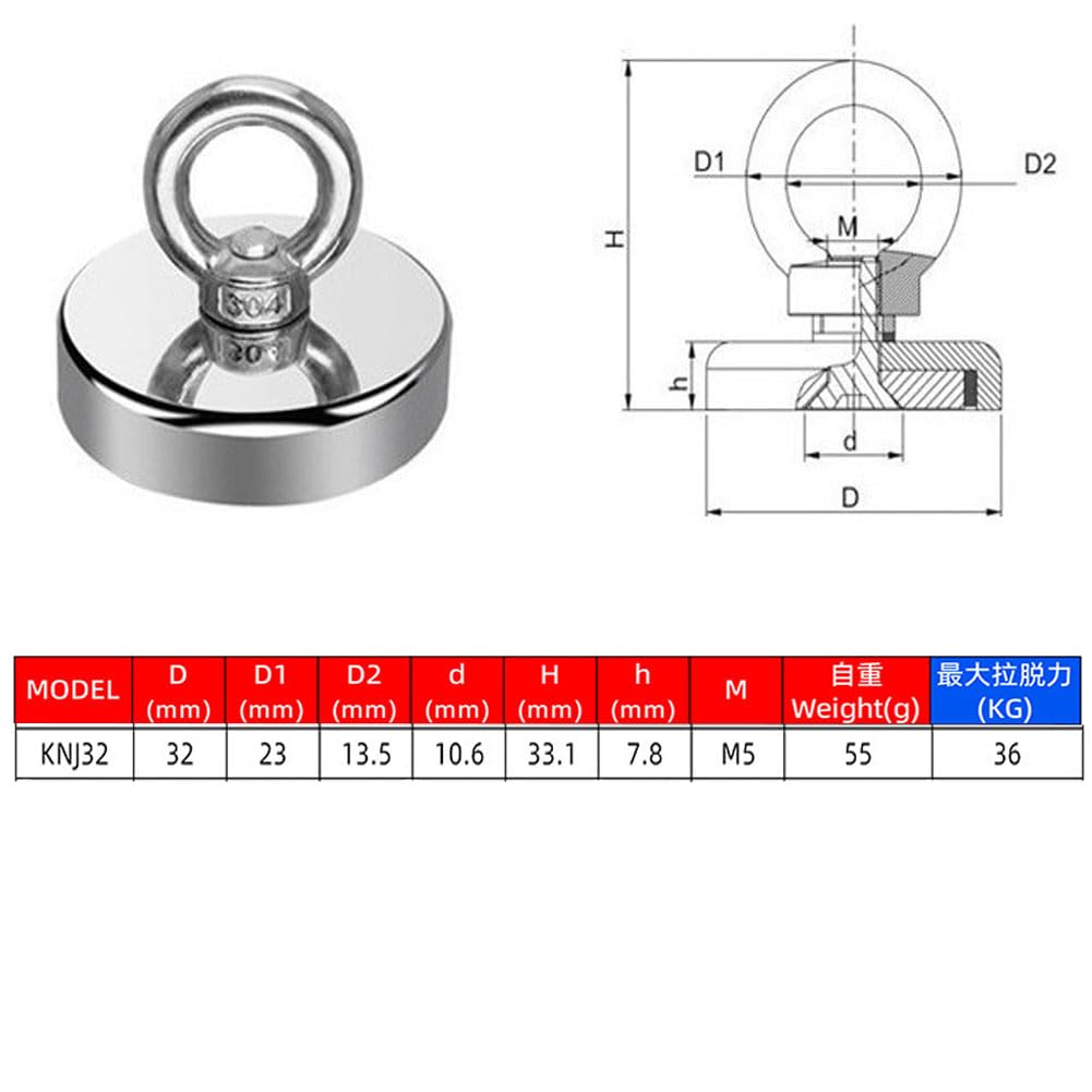 2 Magneti Al Neodimio OUOQI 32 Mm - Ganci Magnetici Extra Forti, Portata 30 Kg - Foto 9