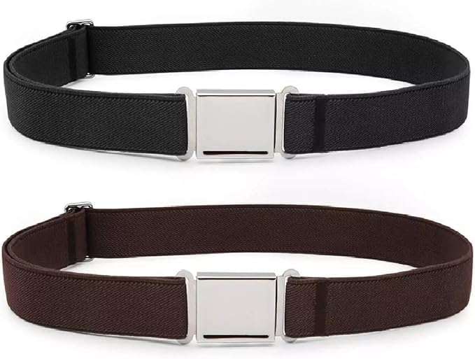 2 Pcs Black Brown Kids Magnetic Belt Adjustable Elastic Belt with Magnetic Buckle for Boys Girls