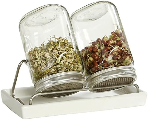 Eschenfelder Glass Sprouting Jars with Ceramic Tray 2 X 1000Ml White