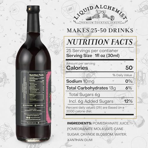 Liquid Alchemist Grenadine Syrup for Cocktails - Real Ingredients Make our Pomegranate Syrup the Perfect Shirley Temple Mix - Our Small Batch is Non-GMO, Gluten Free & Vegan (25.4 oz)