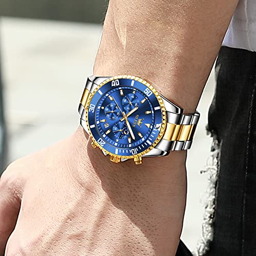 Image of OLEVS Watches for Men Chronograph Business Wrist Watches Analog Quartz Moon Phase Stainless Steel Waterproof Luminous Dress Watches