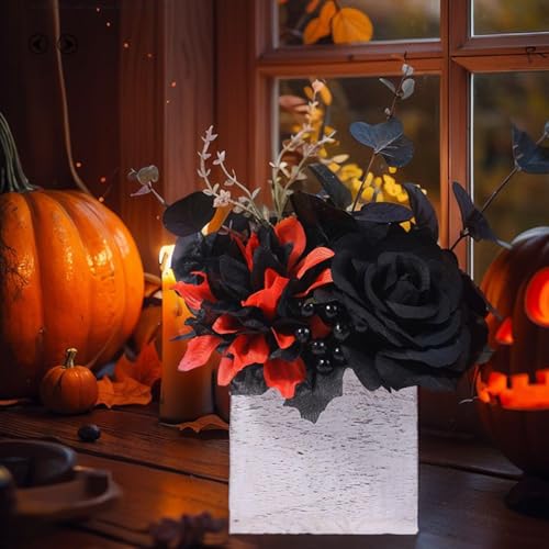 Décorations florales d'Halloween durables composition noire artificielle de table