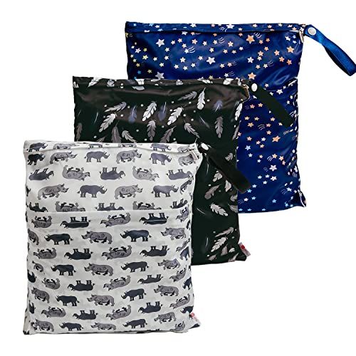 Image of Joyo roy 3pcs Baby Wet Bag for Cloth Diapers Waterproof Wet Dry Bags for Breast Pump Parts, Swimsuit, Pool, Dirty Clothes Reusable 2 Zipper Pouches for Organization 12in*14.5in Waterproof Travel Bag