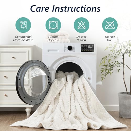 Image of Mr. Sandman Weighted Blankets for Adults Queen Size 15lbs, Warm Sherpa Fleece Throw Blanket for Sleep and Calm, Soft Cozy Heavy Bed Blanket with Jacquard Flannel, 80 x 87 Inches, Cream White