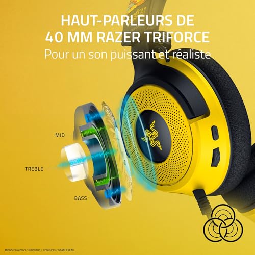 Razer Kraken V4 X Pokémon Edition Casque de Jeu PC USB Filaire Drivers Triforce 40mm Micro cardioïde rétractable Son Surround Chroma RGB pour PC et Console Via USB C | Pokémon Kanto - vue 2