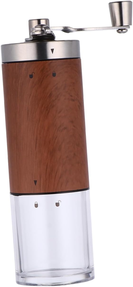 Portable Manual Coffee Bean Grinder, Adjustable Rustless Stainless Steel Grinder with Wood Grain Handle, Mini Household Nut and Spice Mill for Travel and Camping